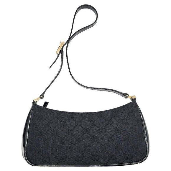 Gucci Black GG Monogram Mini Shoulder Bag with Patent Leather Trim, Vintage - Picture 8 of 16
